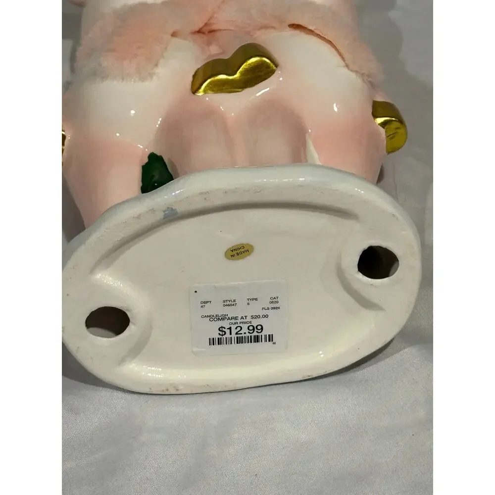 Bella Lux 11” Pink Reindeer Ceramic Figurine Christmas Decor Antlers Faux Fur